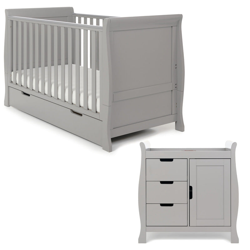 OBABY - Stamford Classic Sleigh 2 Piece Room Set - Warm Grey & White