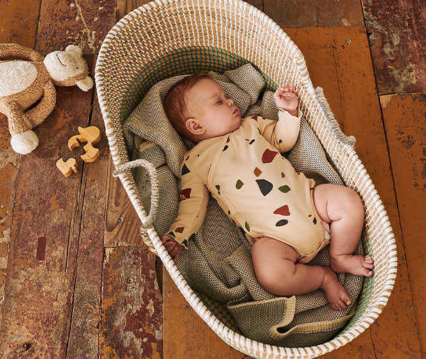 Mokee - Natural Sea Grass Moses Basket - Green