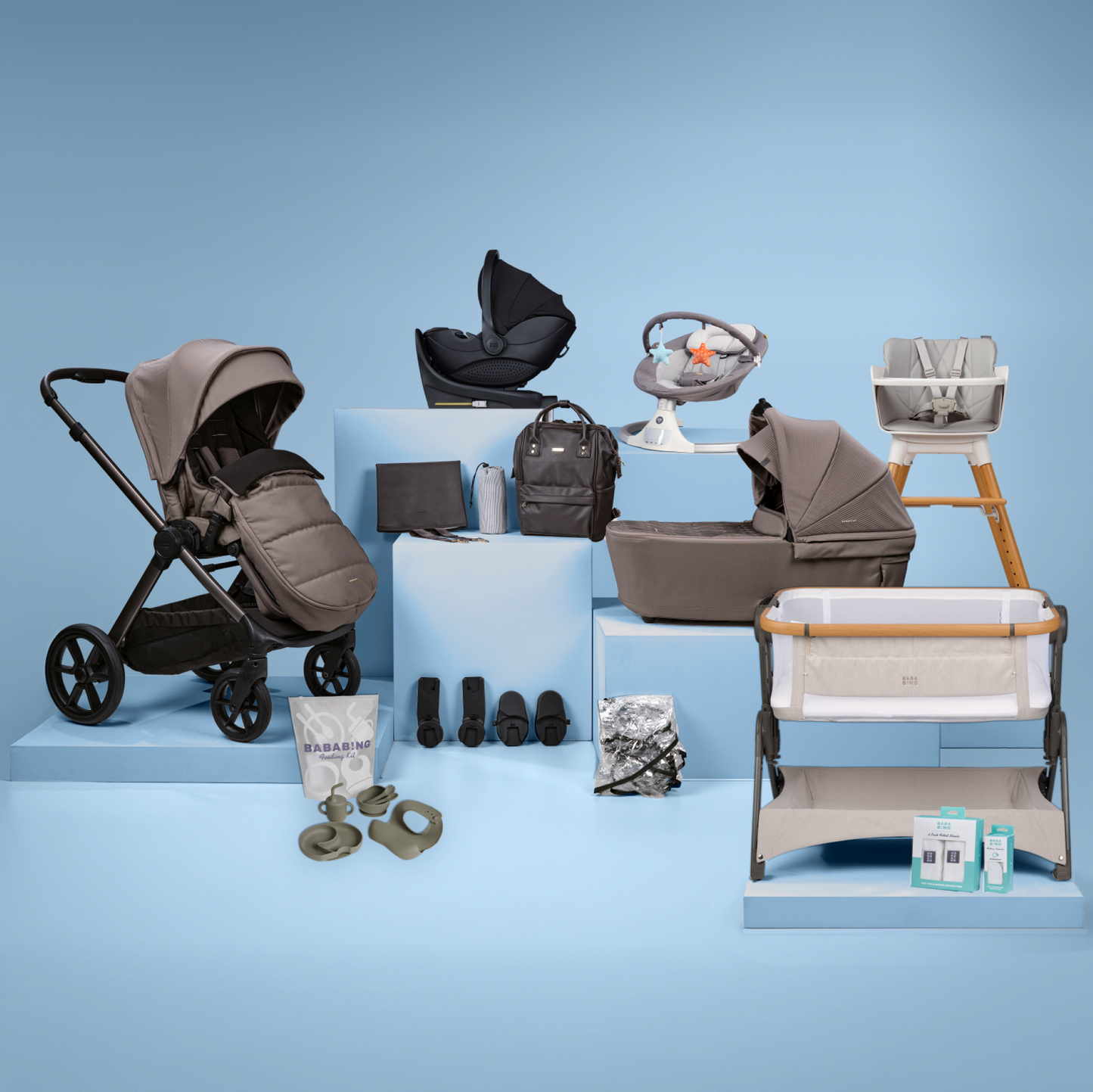 Bababing Raffi MKII 18-Piece Travel, Home & Feeding Bundle With Spin 360° Car Seat & ISOFIX Base – Available in a Range of Colours