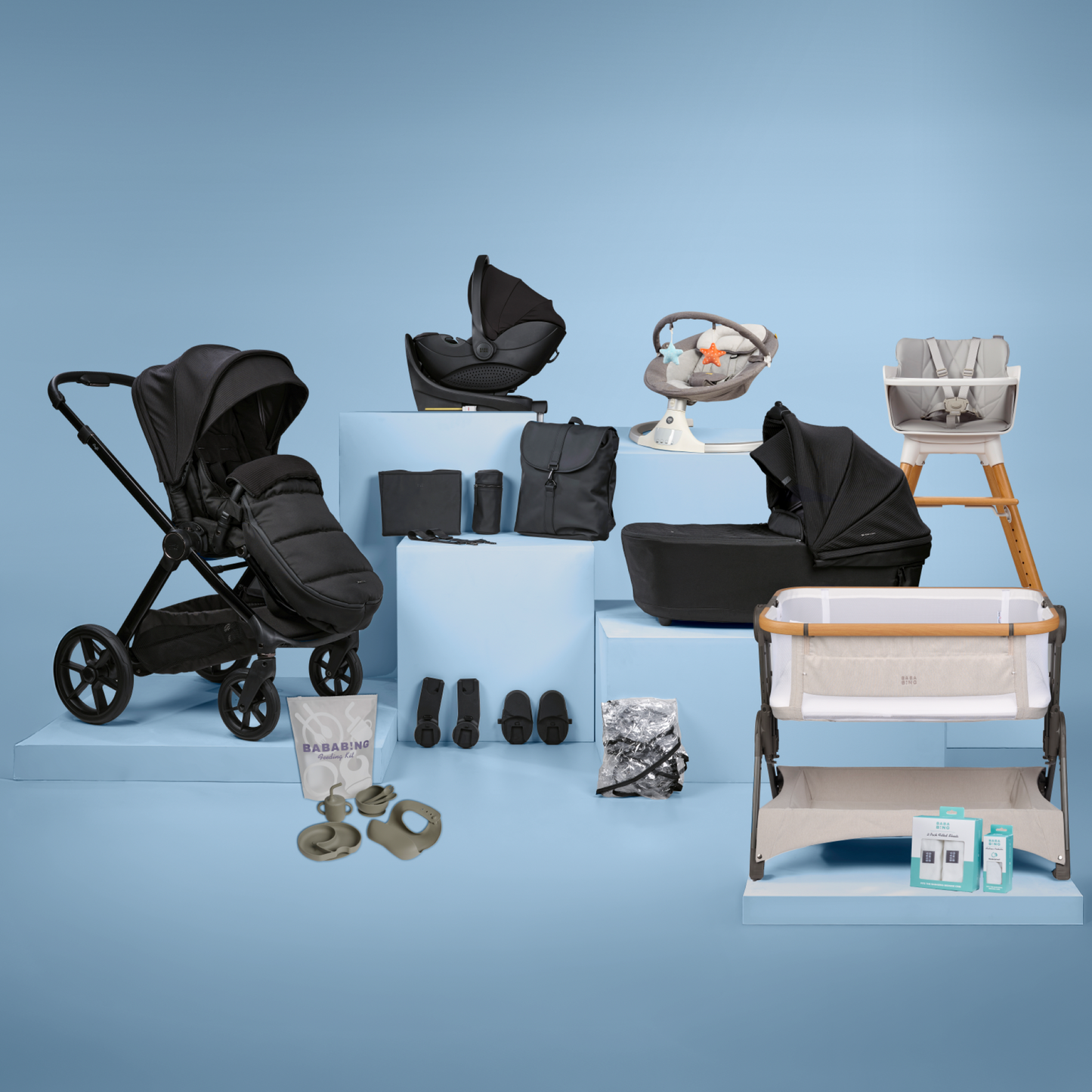 Bababing Raffi MKII 18-Piece Travel, Home & Feeding Bundle With Spin 360° Car Seat & ISOFIX Base – Available in a Range of Colours