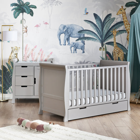 OBABY - Stamford Classic Sleigh 2 Piece Room Set - Warm Grey & White