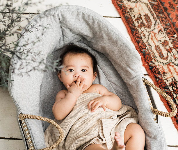 Mokee - Natural Sea Grass Moses Basket - Green