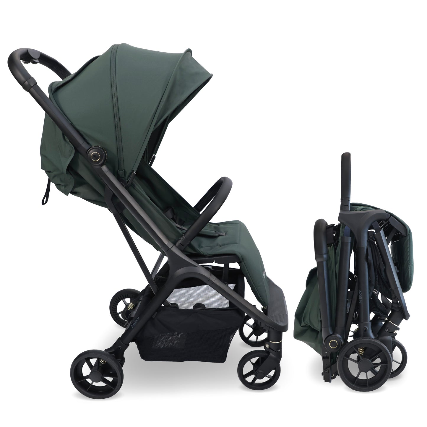 MY BABIIE MBX7 Plus Auto-Fold Stroller - Forest Green, Camel, Black