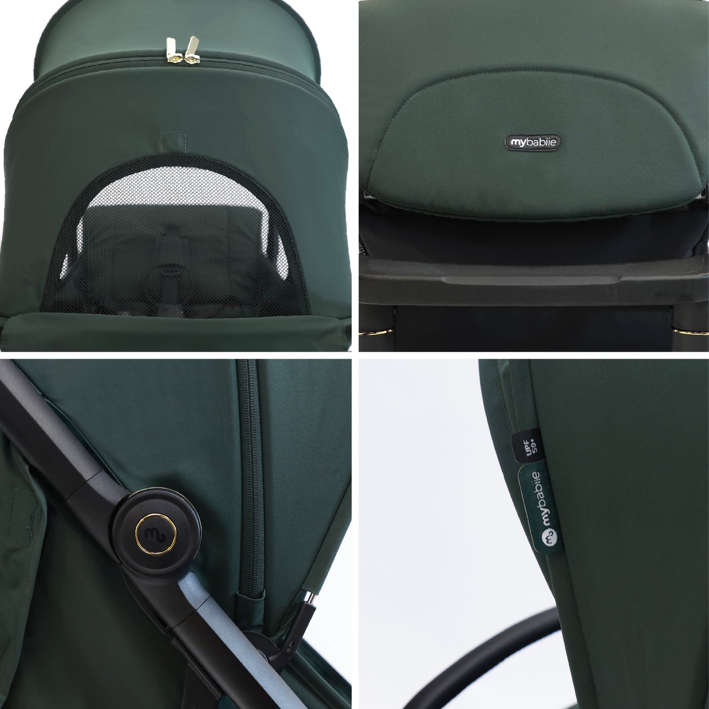 MY BABIIE MBX7 Plus Auto-Fold Stroller - Forest Green, Camel, Black