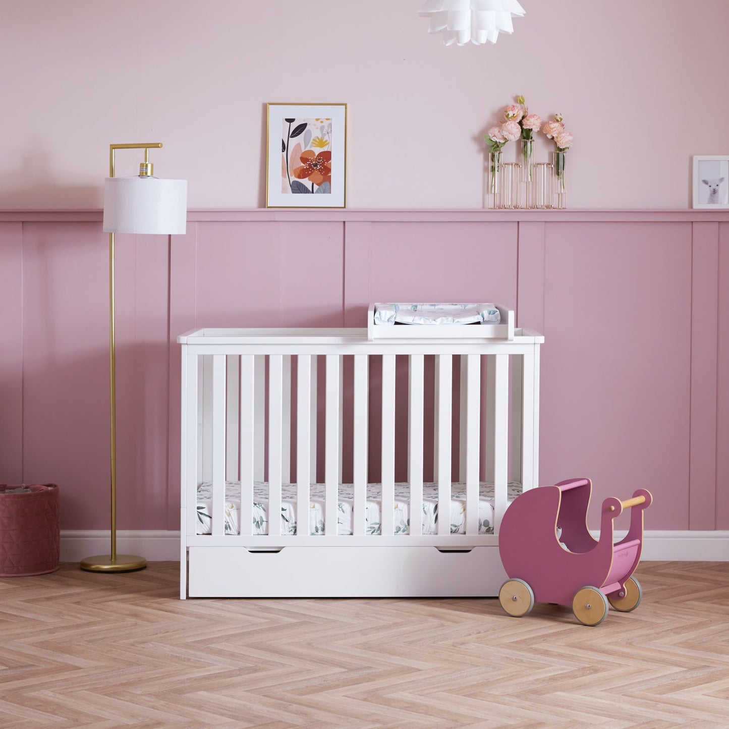 OBABY Evie Mini Cot Bed - Available in White or Cashmere