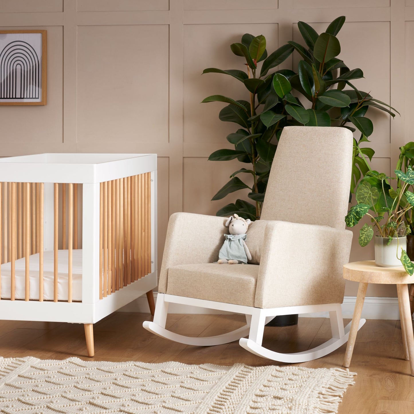 OBABY High Back Rocking Chair - Stone &  Oatmeal