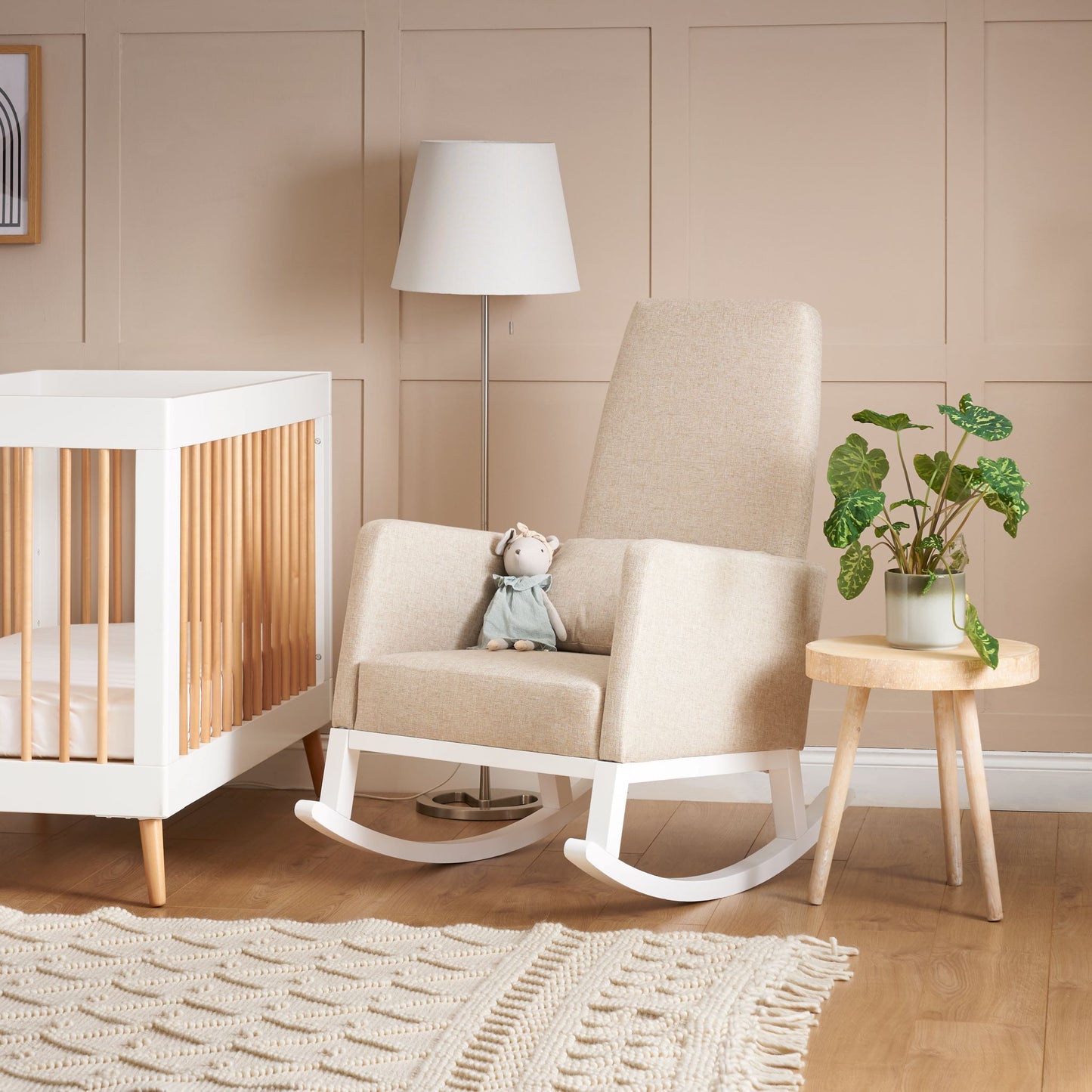 OBABY High Back Rocking Chair - Stone &  Oatmeal