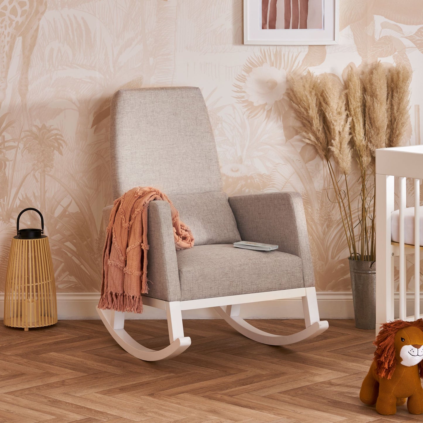 OBABY High Back Rocking Chair - Stone &  Oatmeal