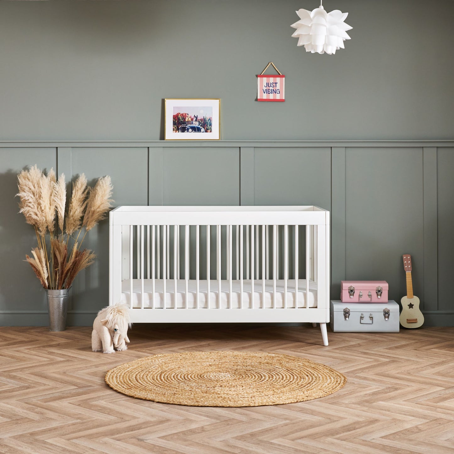 OBABY Maya Cot Bed - Available in Slate, Nordic White, and White with Natural Finish