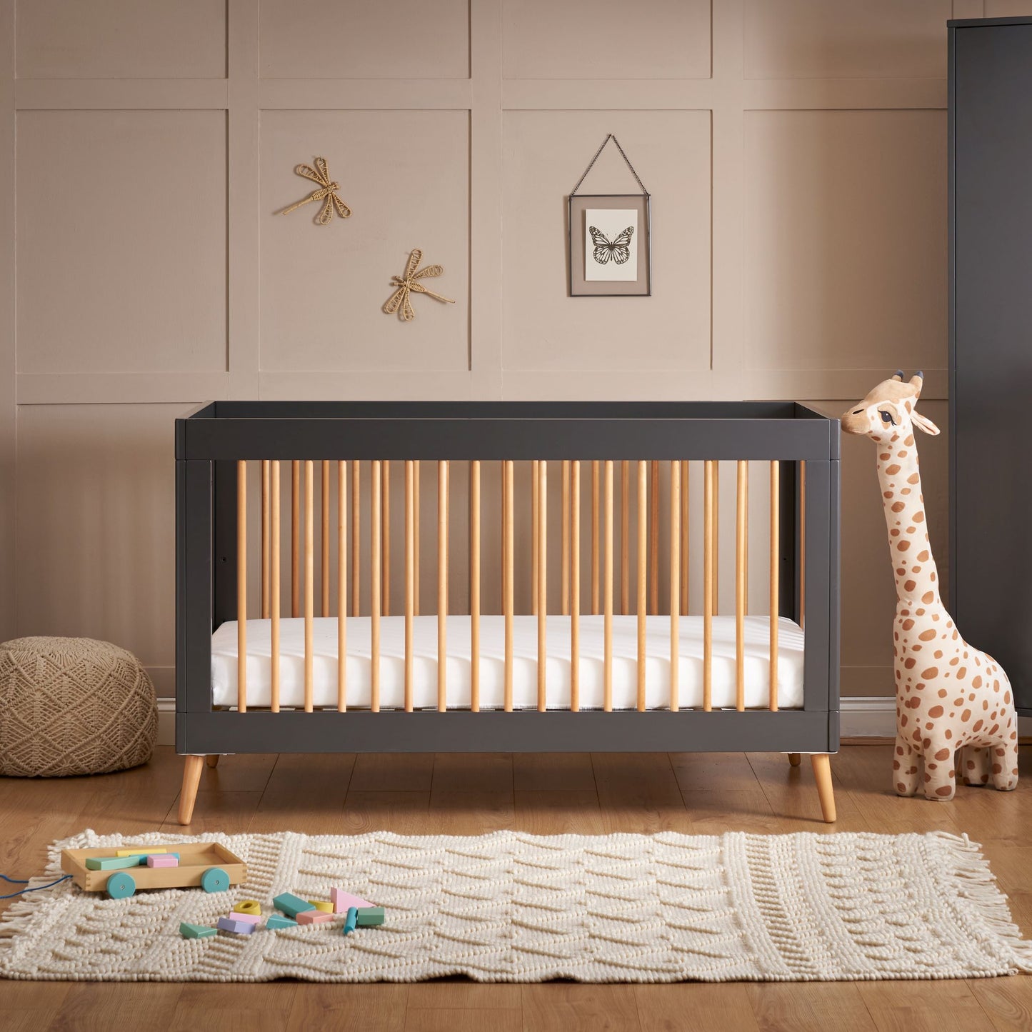 OBABY Maya Cot Bed - Available in Slate, Nordic White, and White with Natural Finish