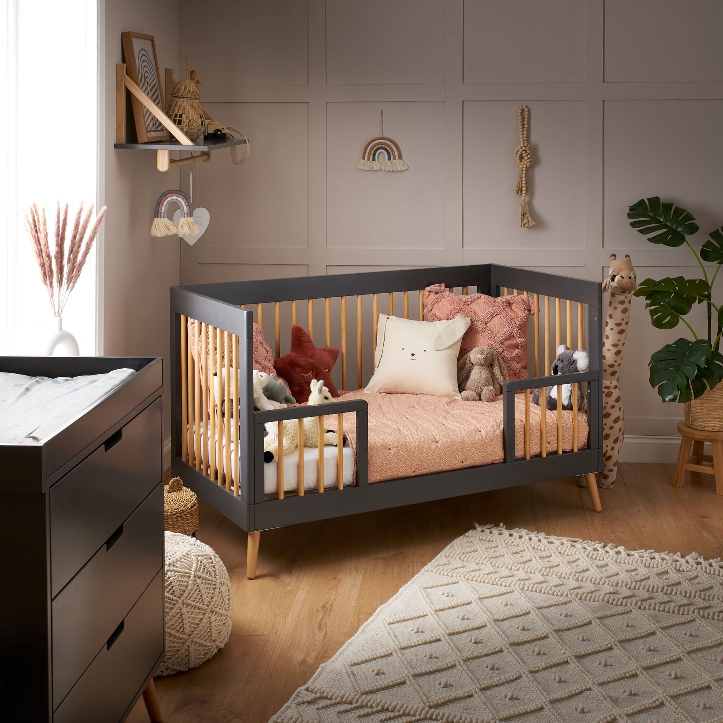 OBABY Maya Cot Bed - Available in Slate, Nordic White, and White with Natural Finish