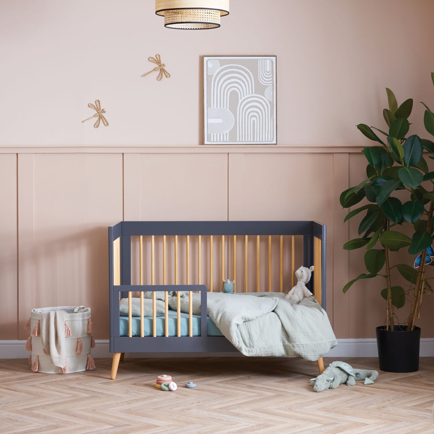 OBABY Maya Mini Cot Bed - available in Slate or White and Natural Wood Finish