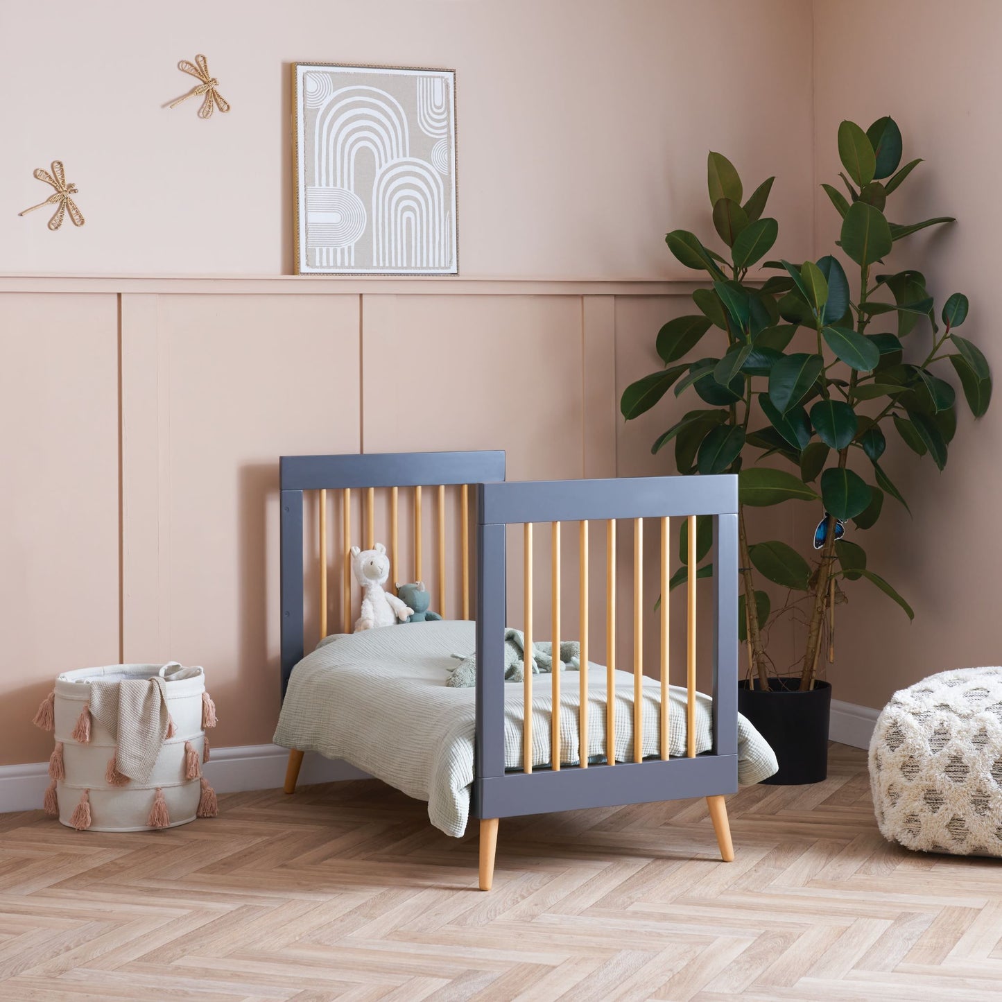 OBABY Maya Mini Cot Bed - available in Slate or White and Natural Wood Finish