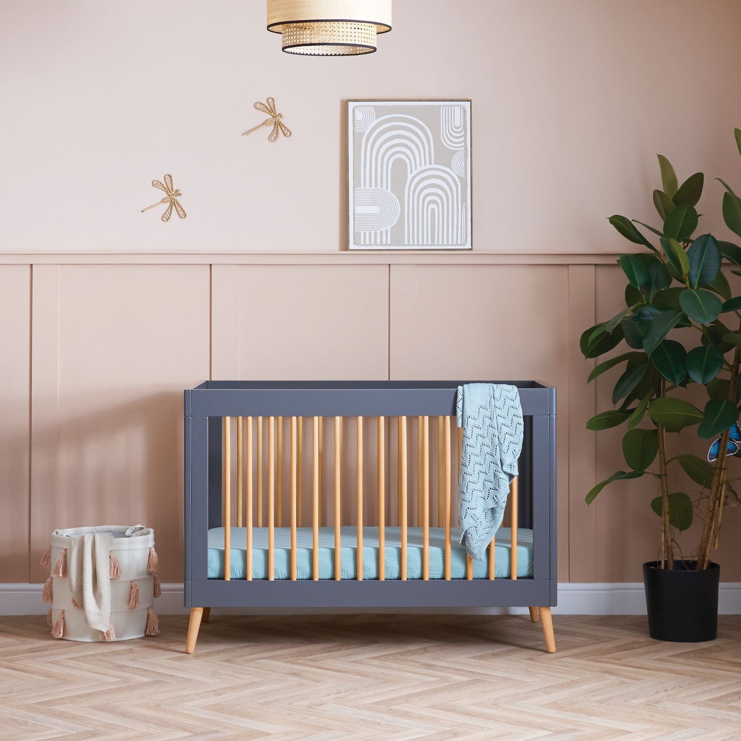 OBABY Maya Mini Cot Bed - available in Slate or White and Natural Wood Finish