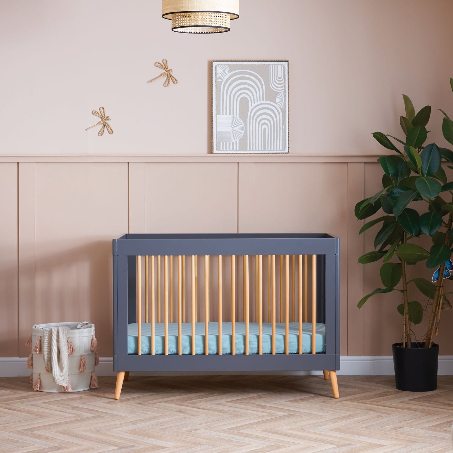 OBABY Maya Mini Cot Bed - available in Slate or White and Natural Wood Finish