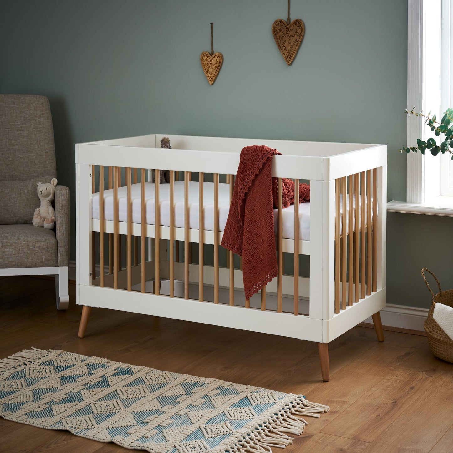 OBABY Maya Mini Cot Bed - available in Slate or White and Natural Wood Finish