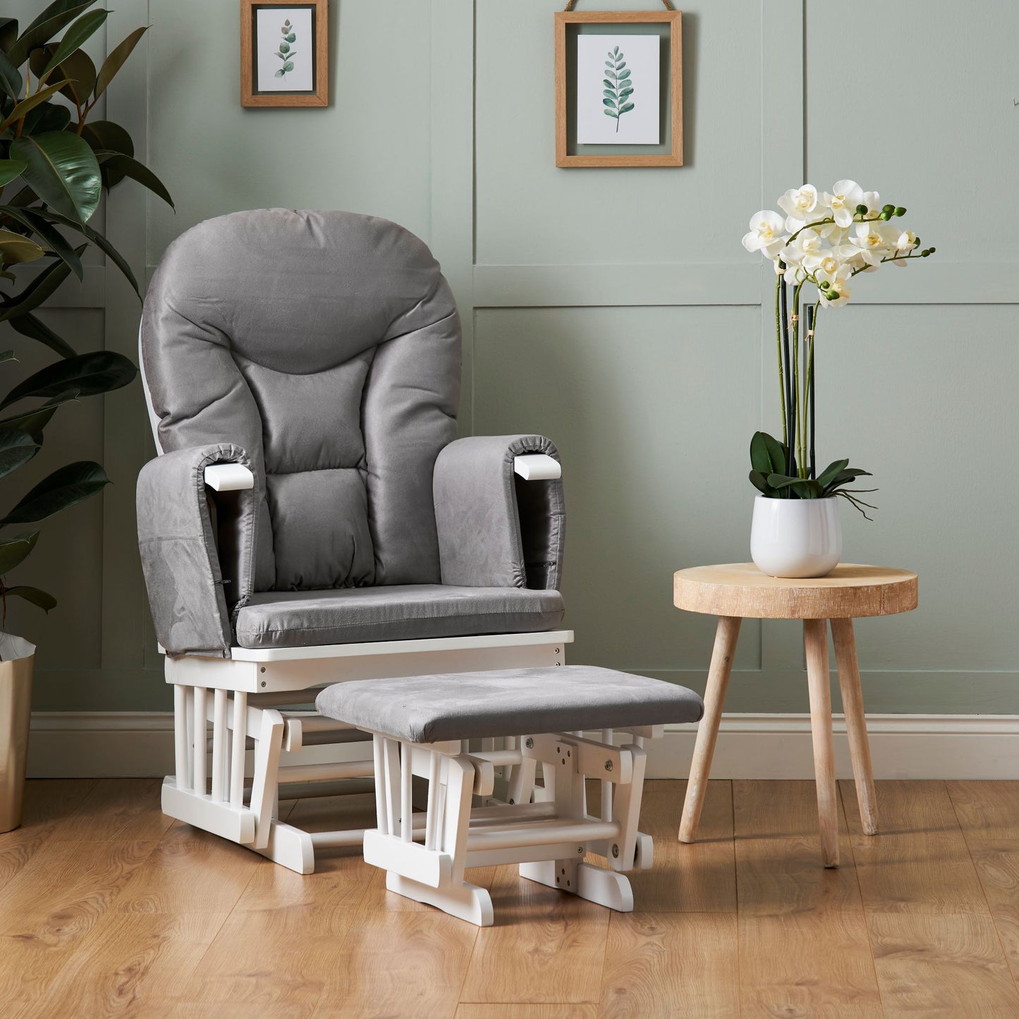 OBABY Reclining Glider Chair & Stool – Available in Grey & Sand