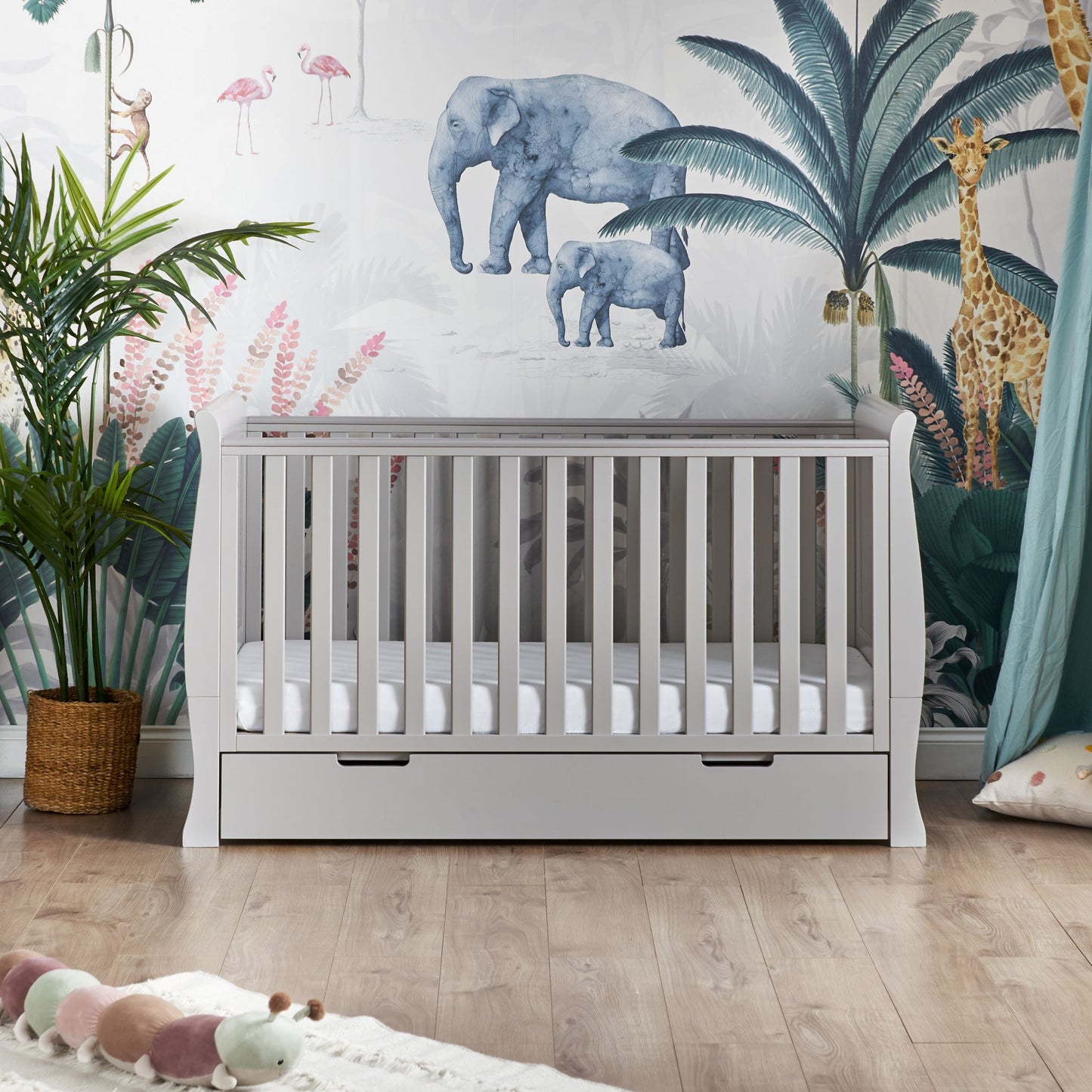 OBABY Stamford Classic Sleigh Cot Bed - available in Warm Grey and White