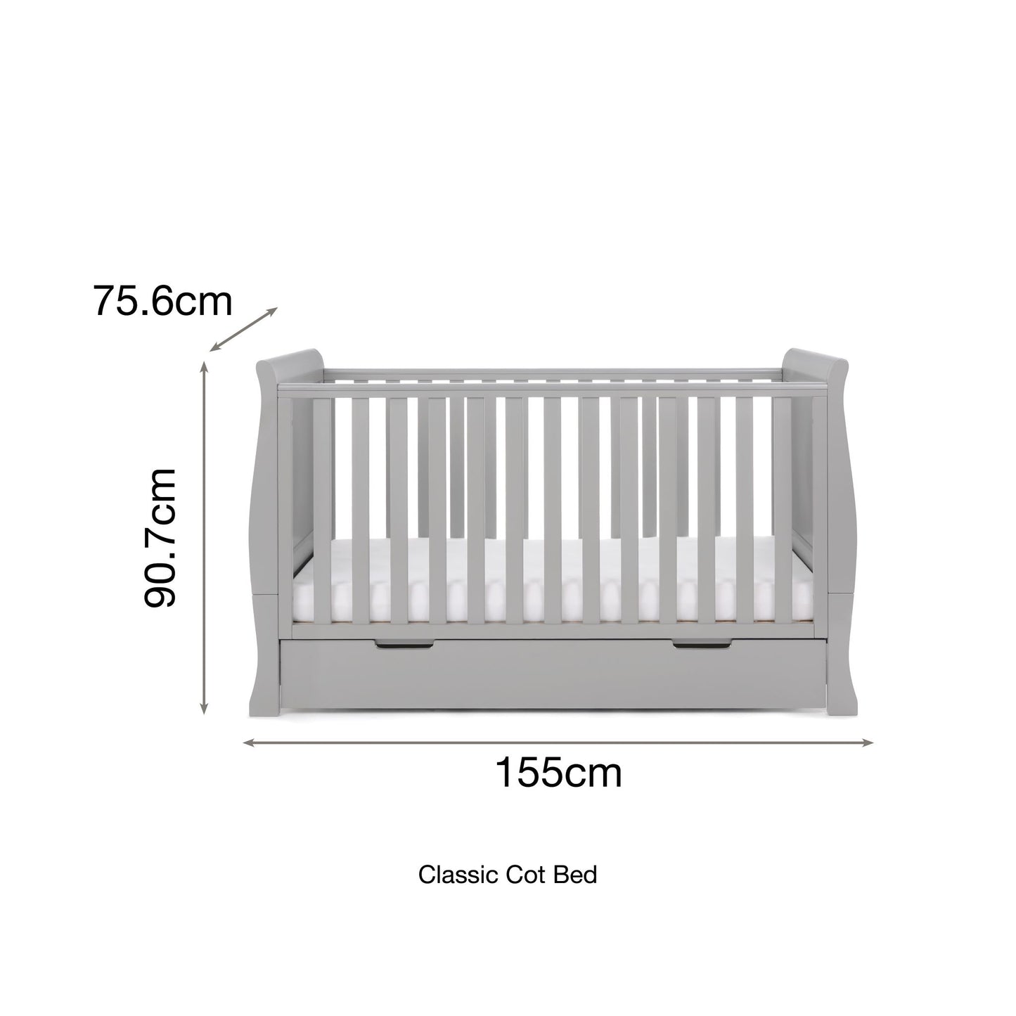 OBABY Stamford Classic Sleigh Cot Bed - available in Warm Grey and White