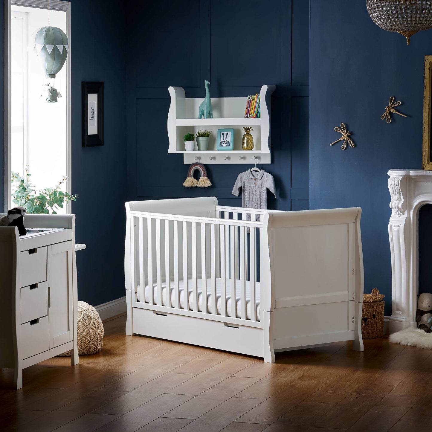 OBABY Stamford Classic Sleigh Cot Bed - available in Warm Grey and White