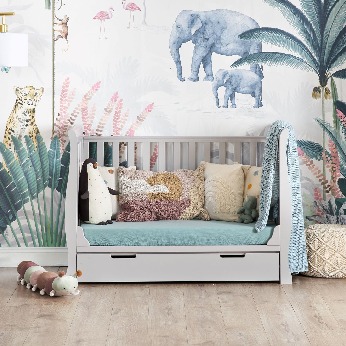 OBABY Stamford Mini Sleigh Cot Bed - available in Warm Grey and White