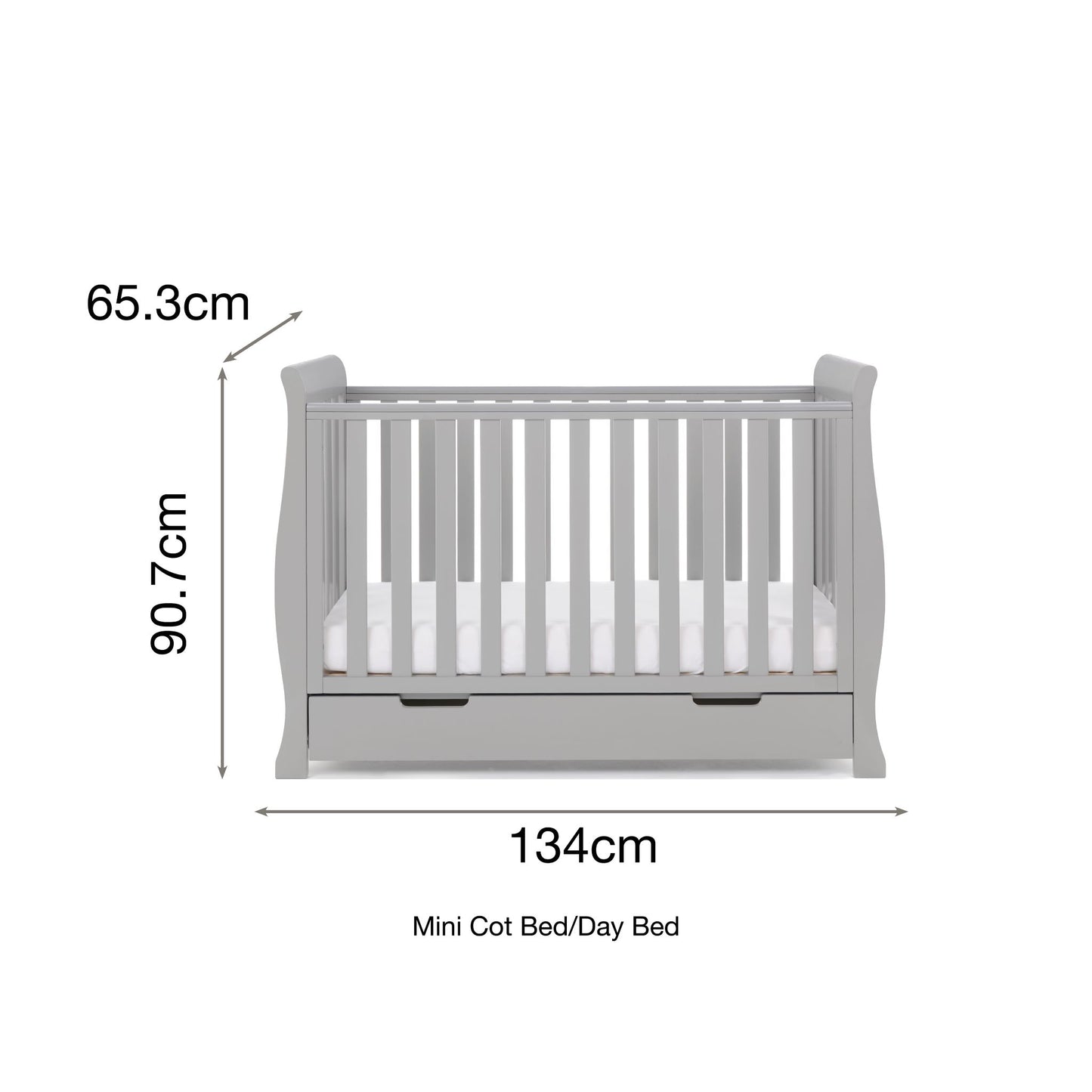 OBABY Stamford Mini Sleigh Cot Bed - available in Warm Grey and White