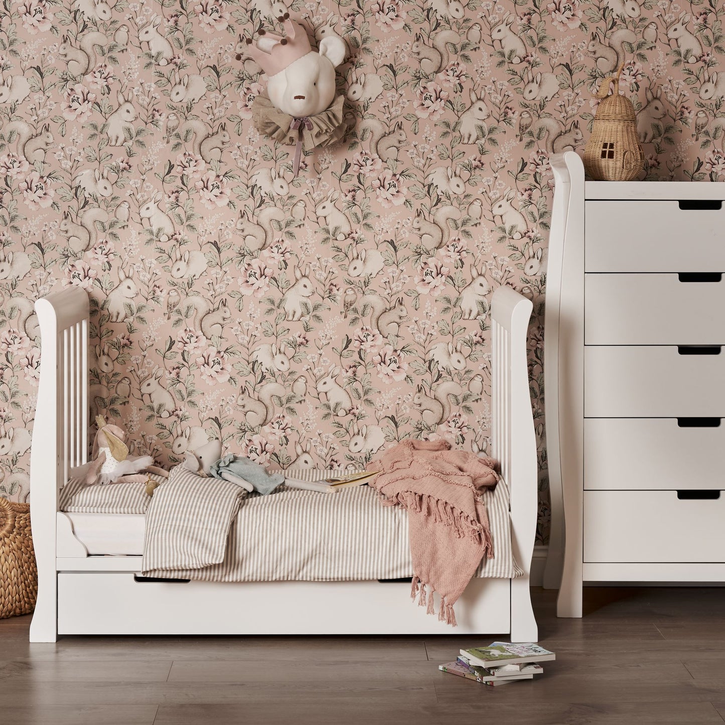 OBABY Stamford Mini Sleigh Cot Bed - available in Warm Grey and White