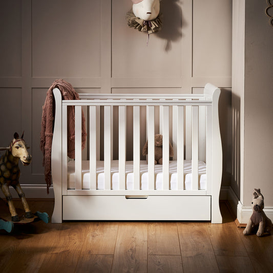 OBABY Stamford Space Saver Sleigh Cot & Cot Top Changer - White