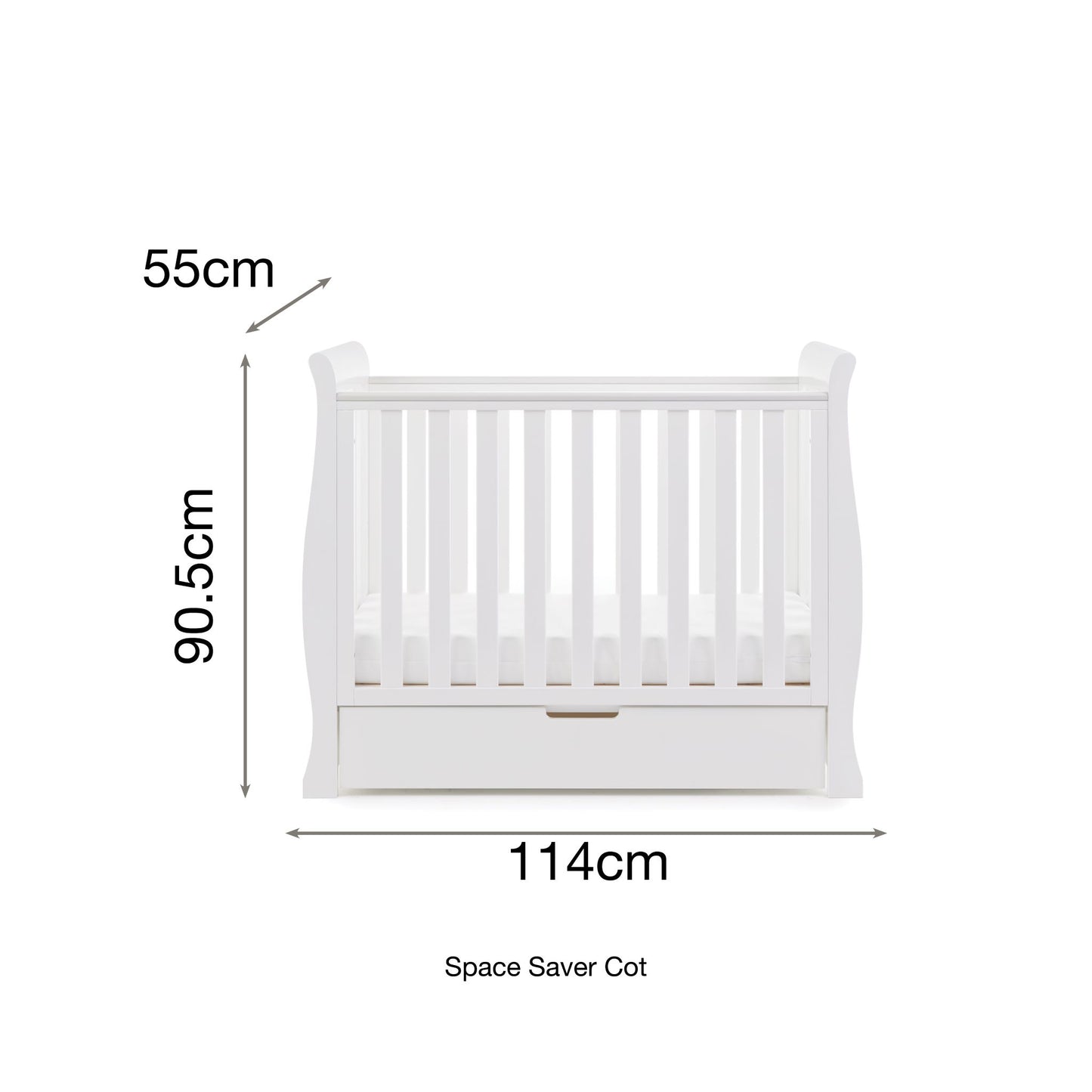 OBABY Stamford Space Saver Sleigh Cot & Cot Top Changer - White