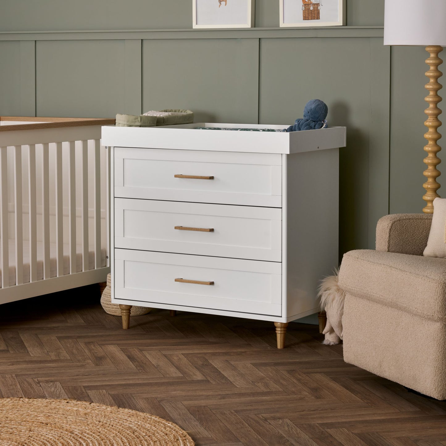 OBABY Orla Changing Unit – White & Oak - Includes Storage Caddy and XXL Drawers
