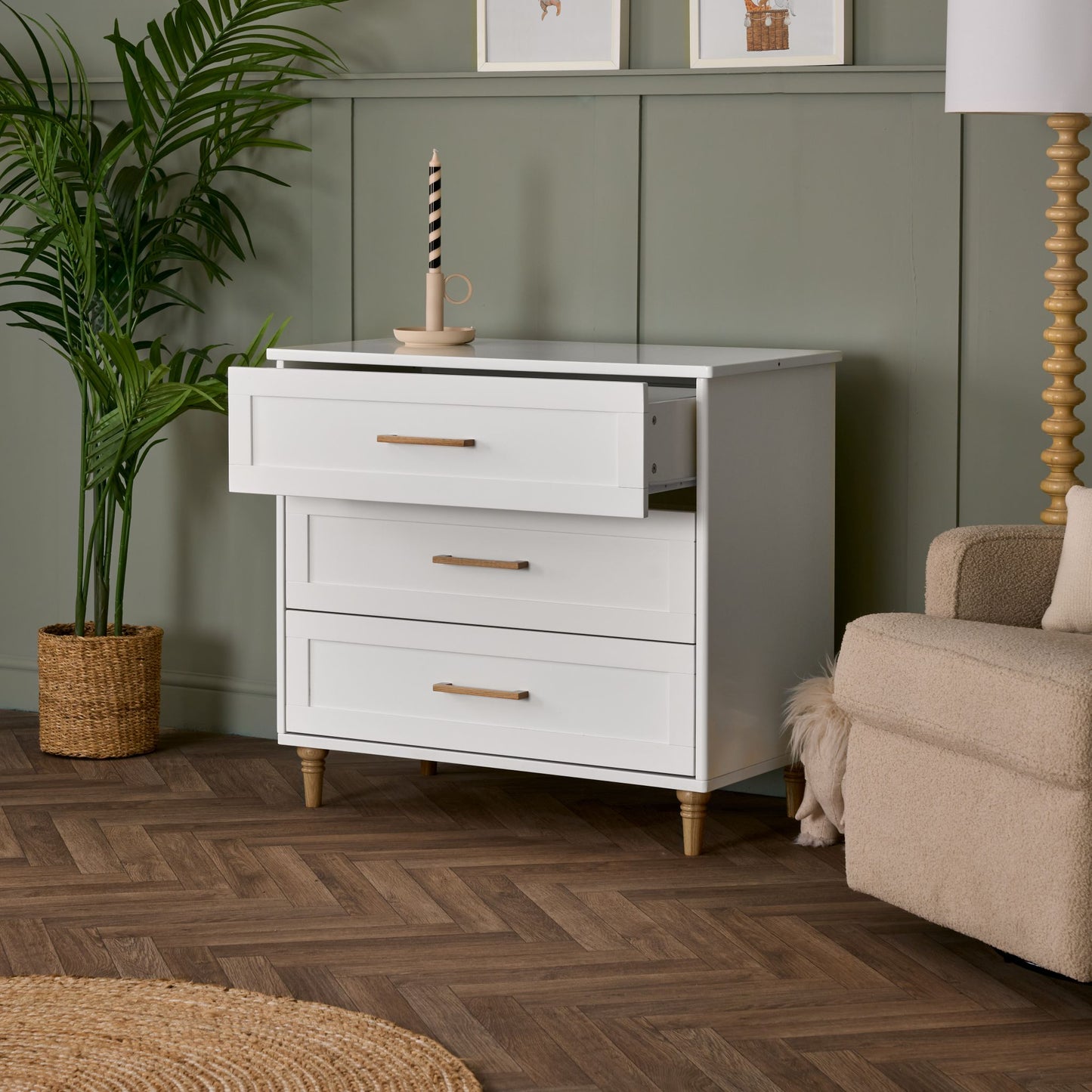 OBABY Orla Changing Unit – White & Oak - Includes Storage Caddy and XXL Drawers