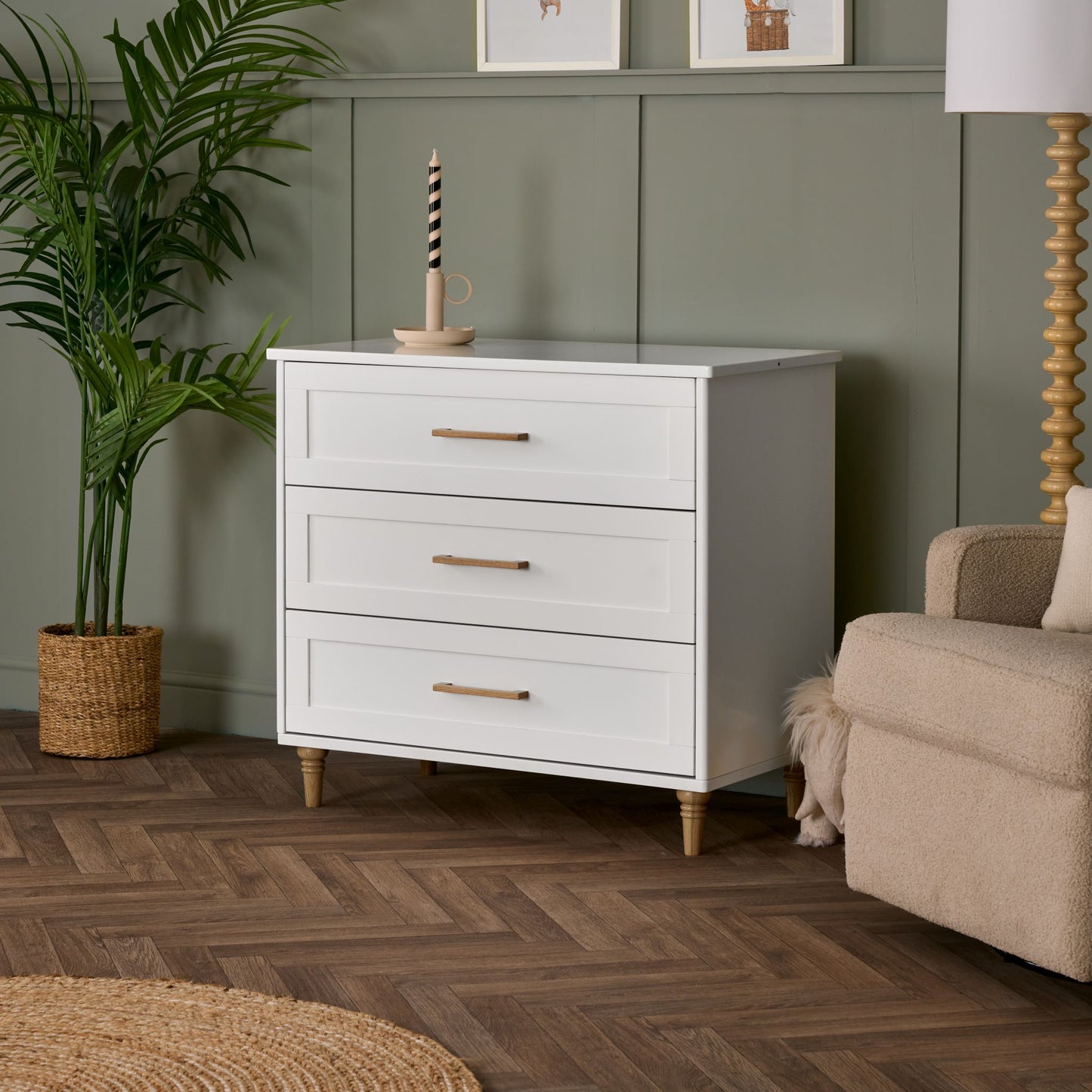 OBABY Orla Changing Unit – White & Oak - Includes Storage Caddy and XXL Drawers