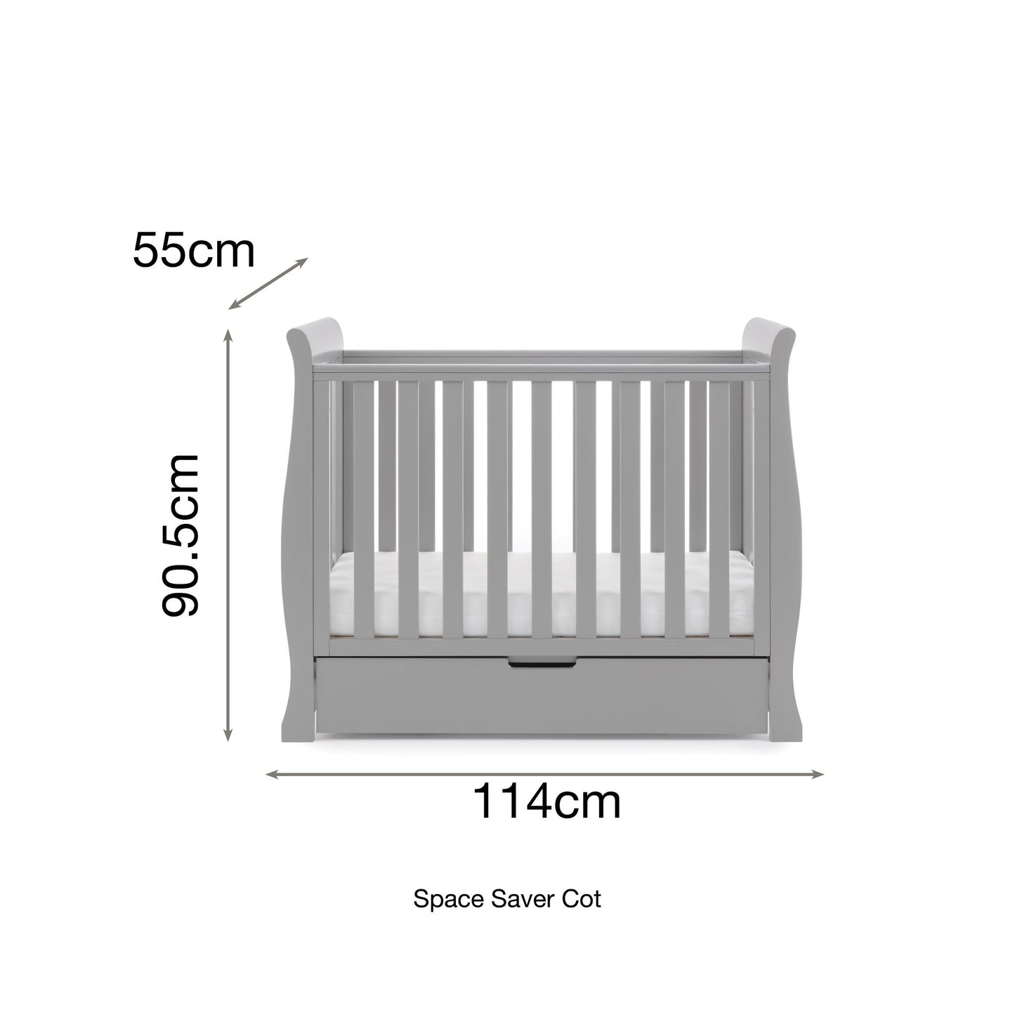 OBABY Stamford Space Saver Sleigh Cot - available in White or Warm Grey