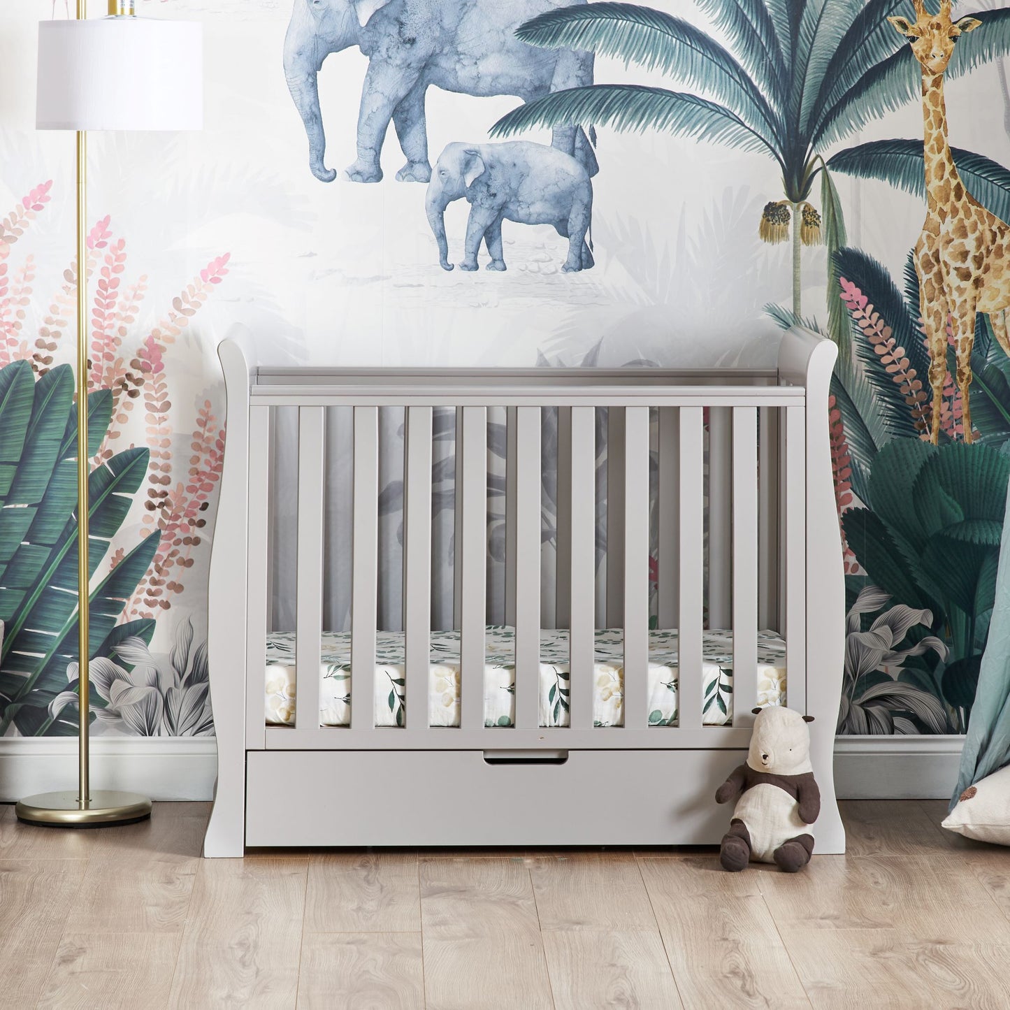 OBABY Stamford Space Saver Sleigh Cot - available in White or Warm Grey