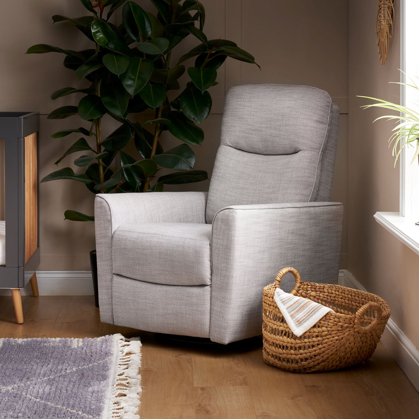 OBABY Savannah Swivel Glider Recliner Chair – Pebble & Oatmeal