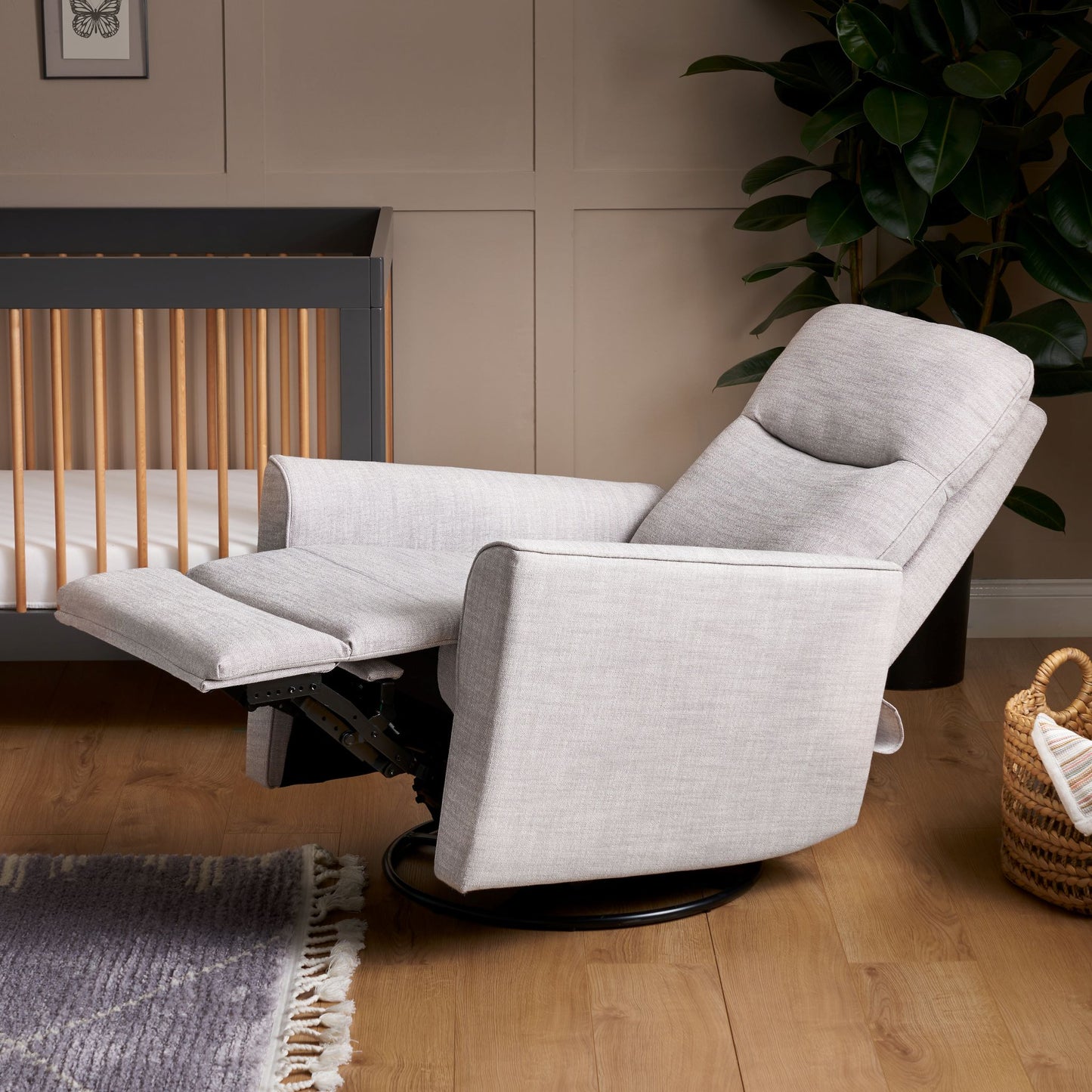 OBABY Savannah Swivel Glider Recliner Chair – Pebble & Oatmeal