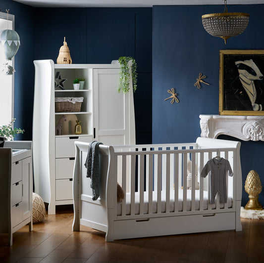 OBABY - Stamford Classic Sleigh 3 Piece Room Set - White & Warm Grey
