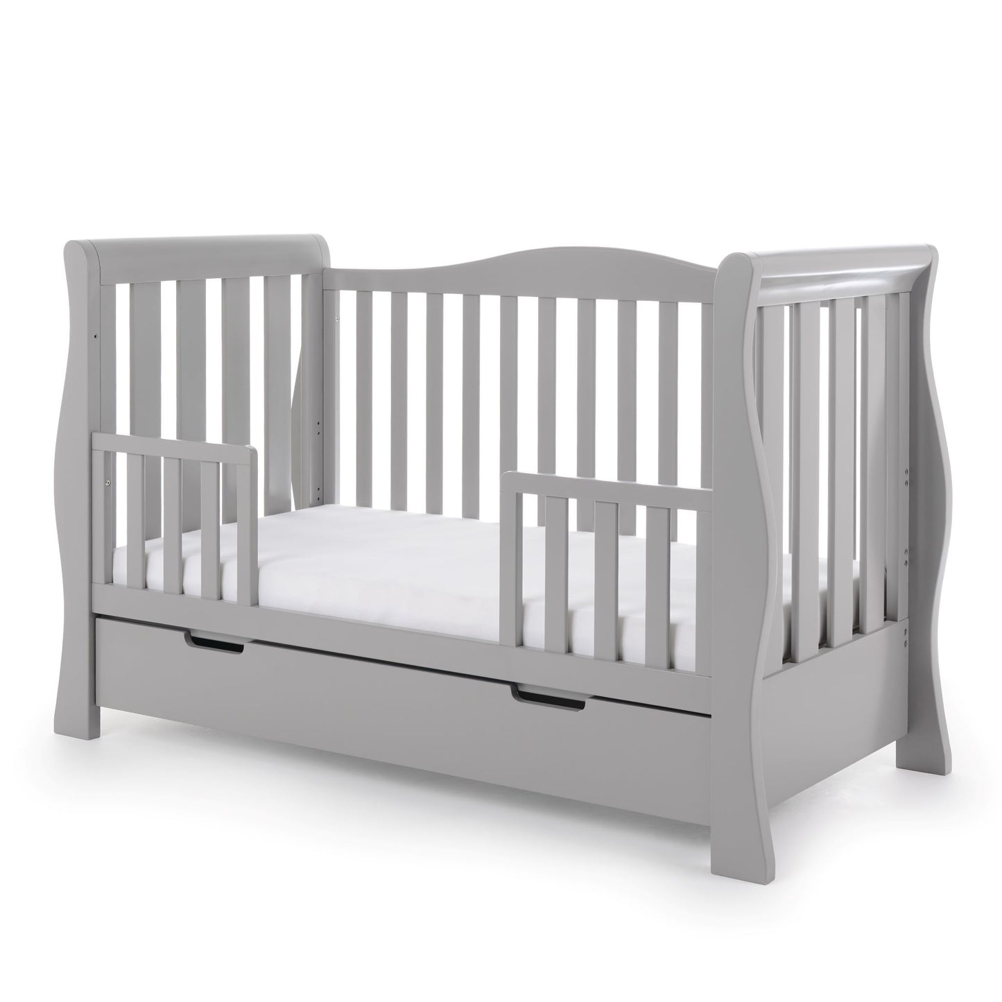 OBABY Stamford Luxe Sleigh Cot Bed - available in White and Warm Grey