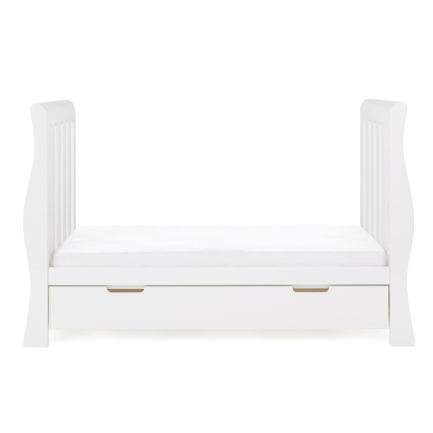 OBABY Stamford Luxe Sleigh Cot Bed - available in White and Warm Grey