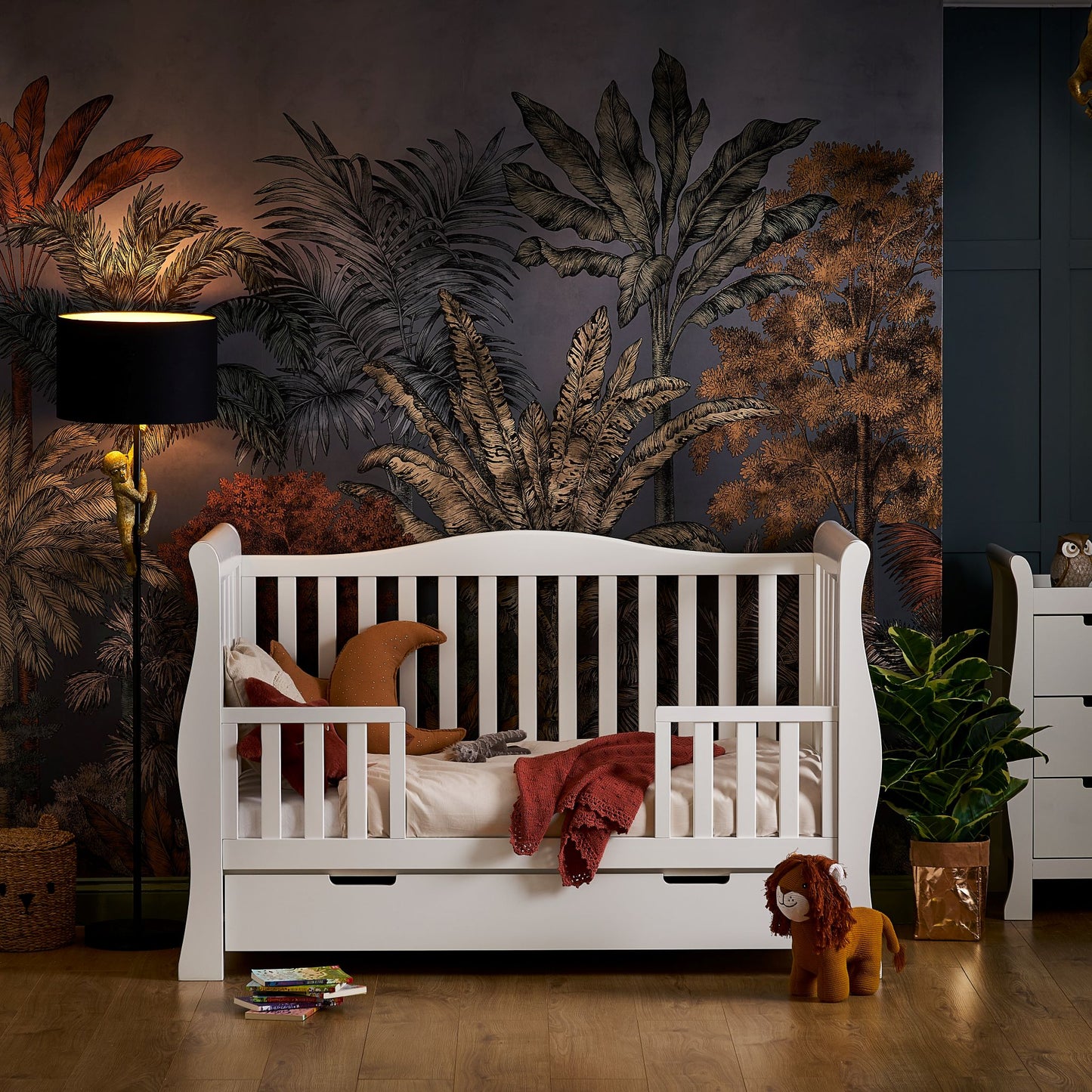 OBABY Stamford Luxe Sleigh Cot Bed - available in White and Warm Grey