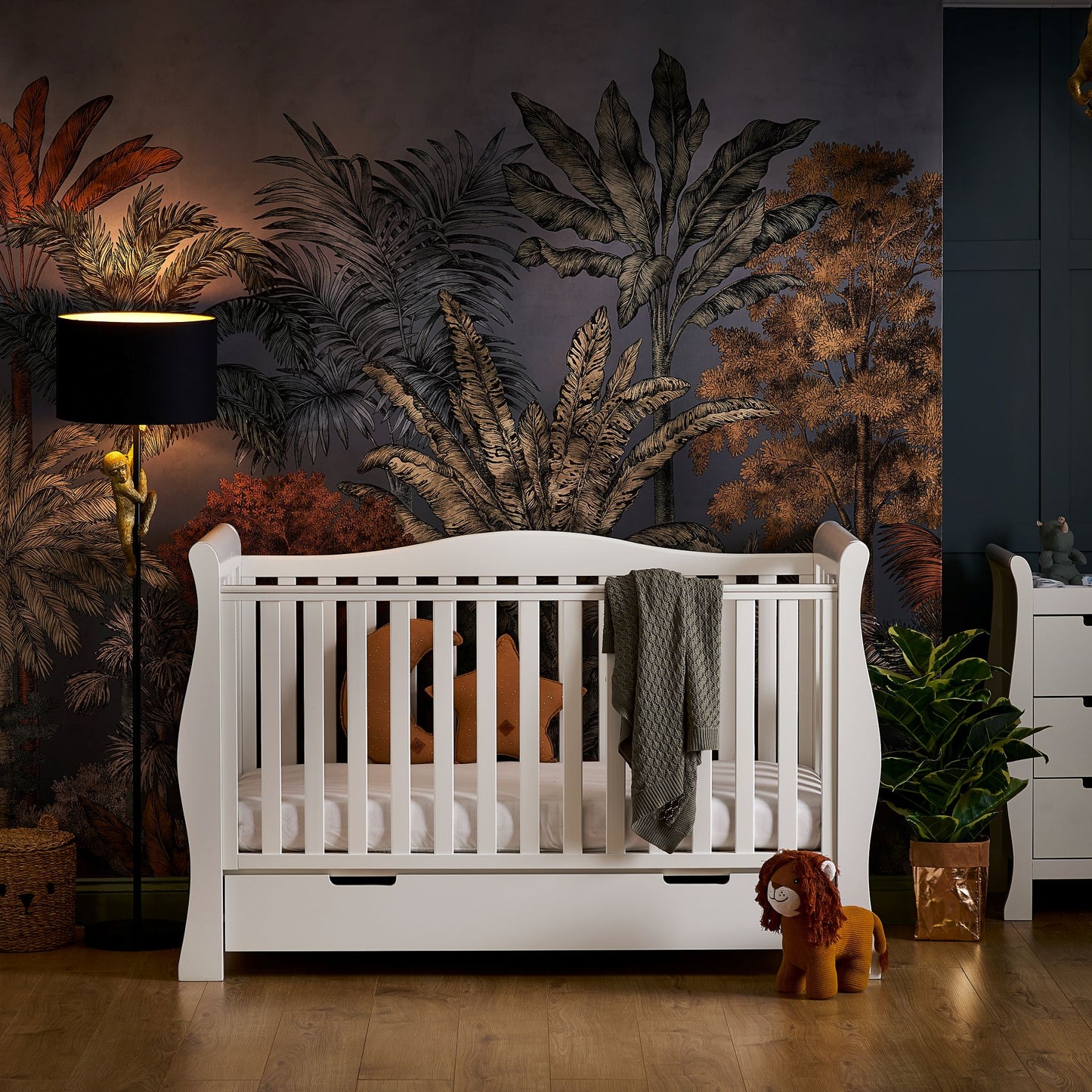 OBABY Stamford Luxe Sleigh Cot Bed - available in White and Warm Grey