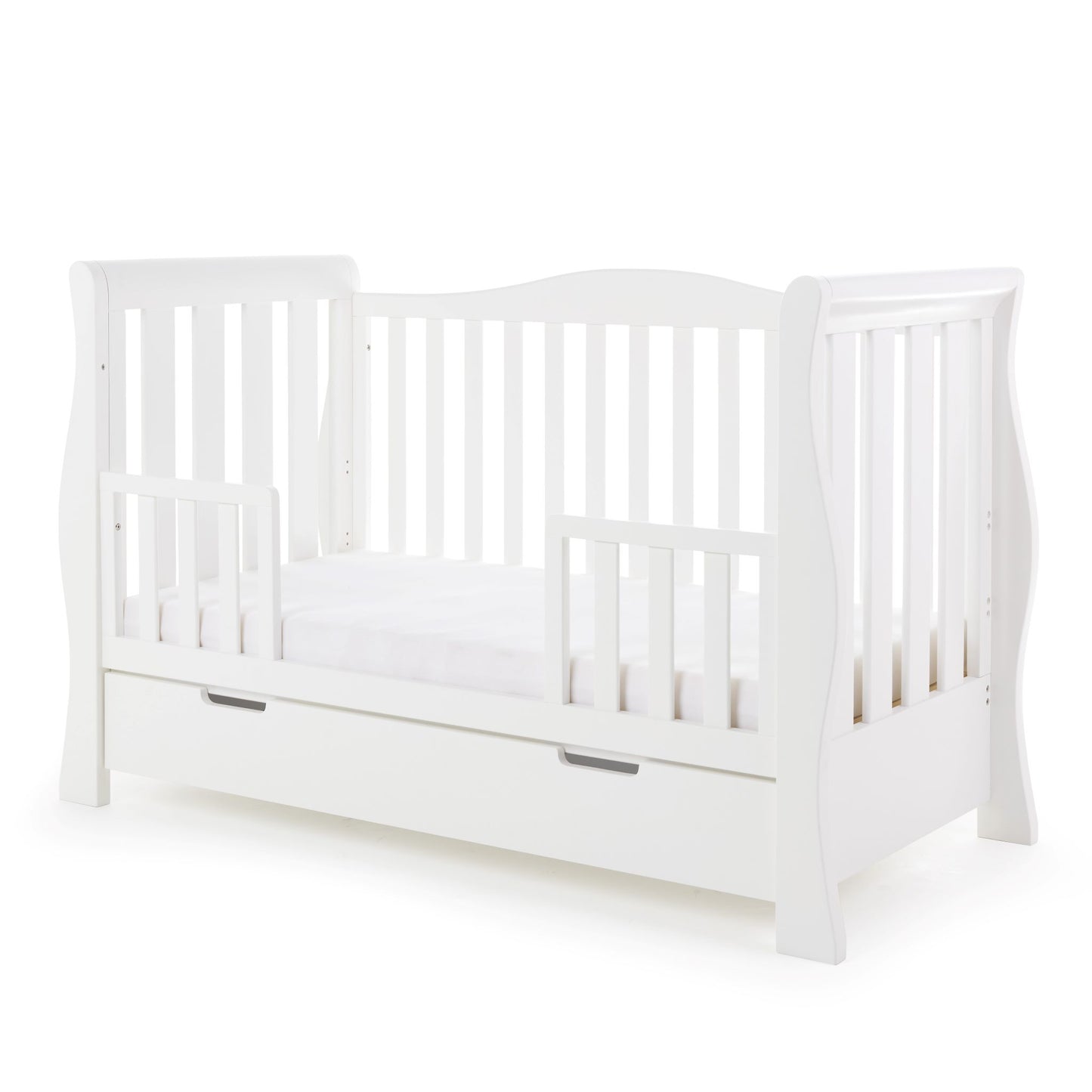 OBABY Stamford Luxe Sleigh Cot Bed - available in White and Warm Grey