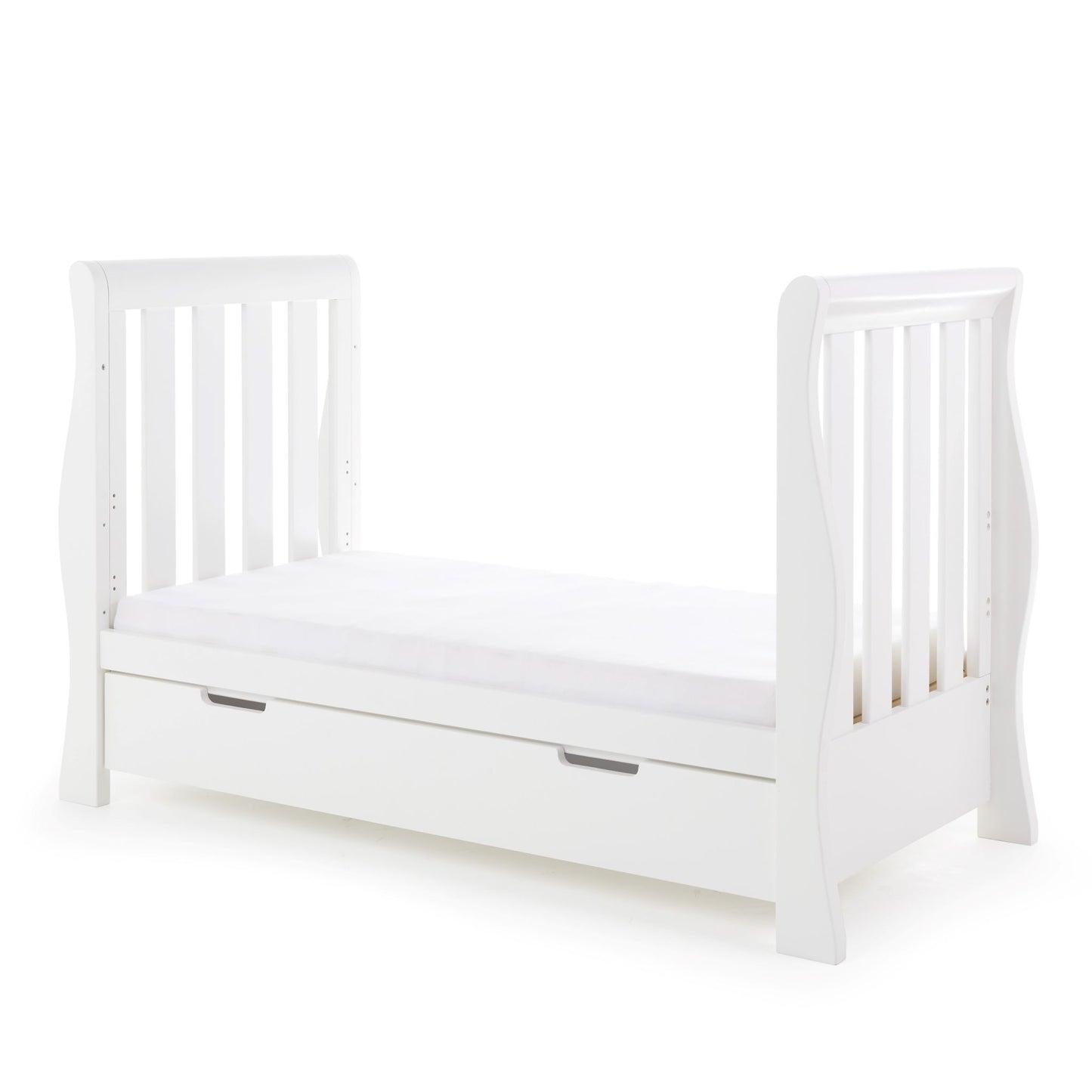 OBABY Stamford Luxe Sleigh Cot Bed - available in White and Warm Grey