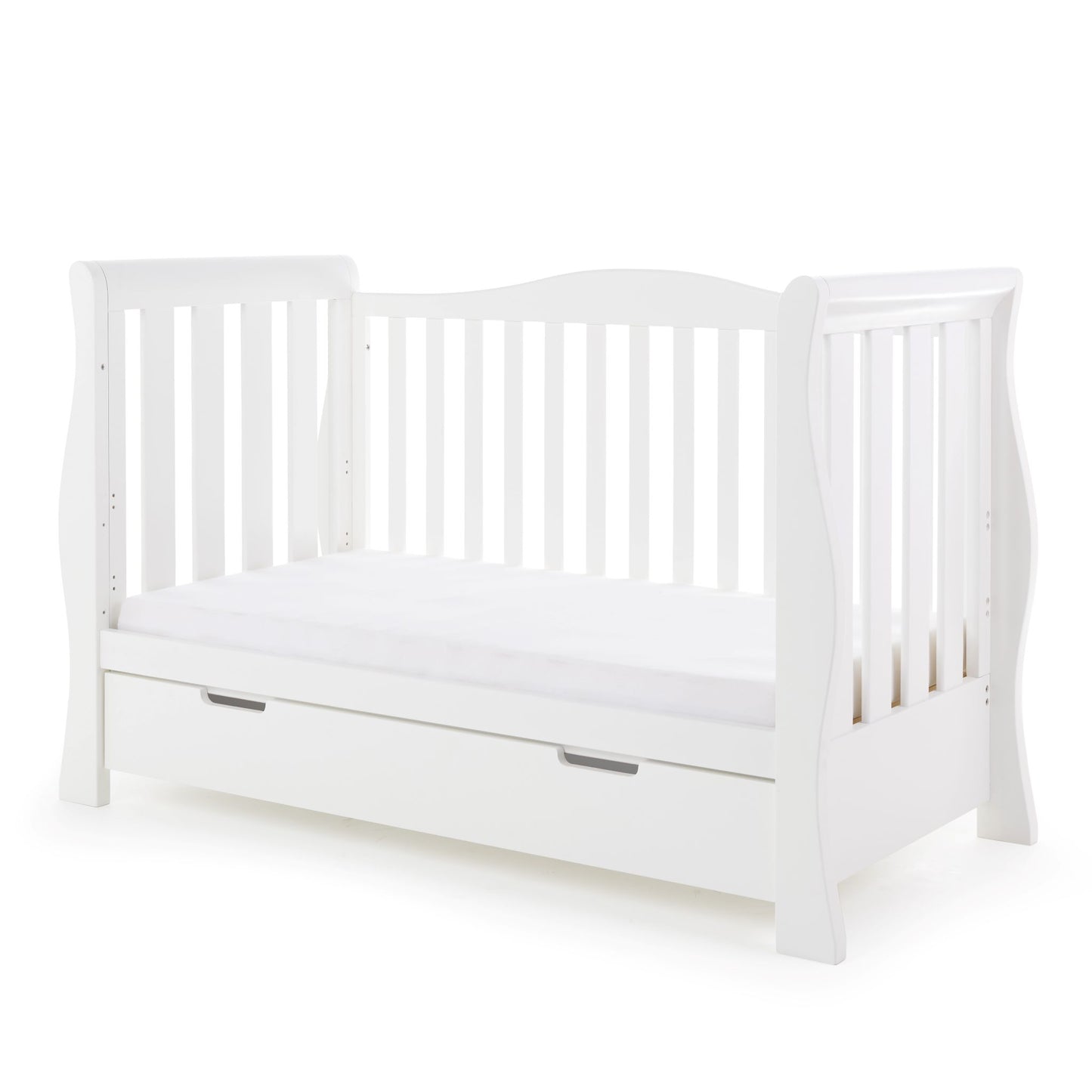 OBABY Stamford Luxe Sleigh Cot Bed - available in White and Warm Grey