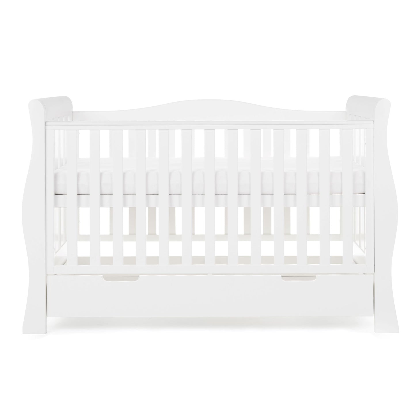 OBABY Stamford Luxe Sleigh Cot Bed - available in White and Warm Grey