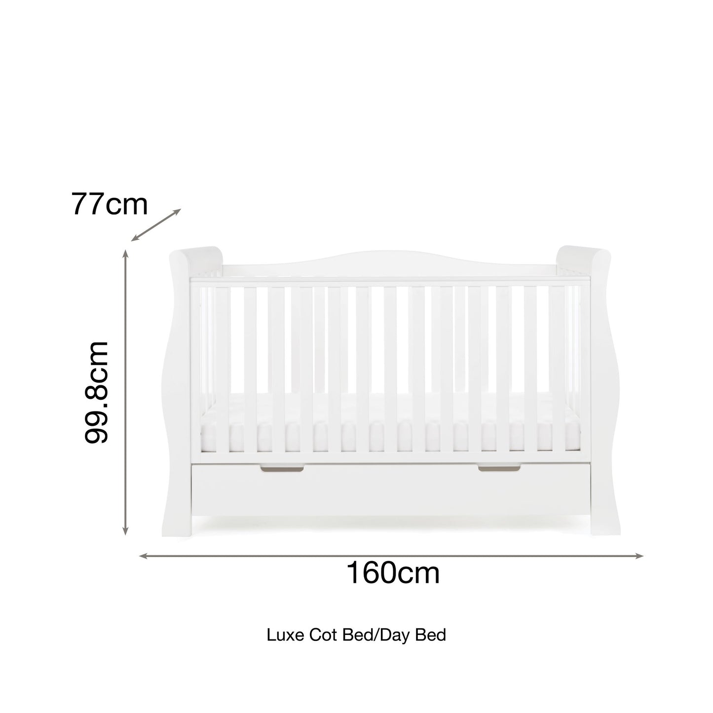 OBABY Stamford Luxe Sleigh Cot Bed - available in White and Warm Grey