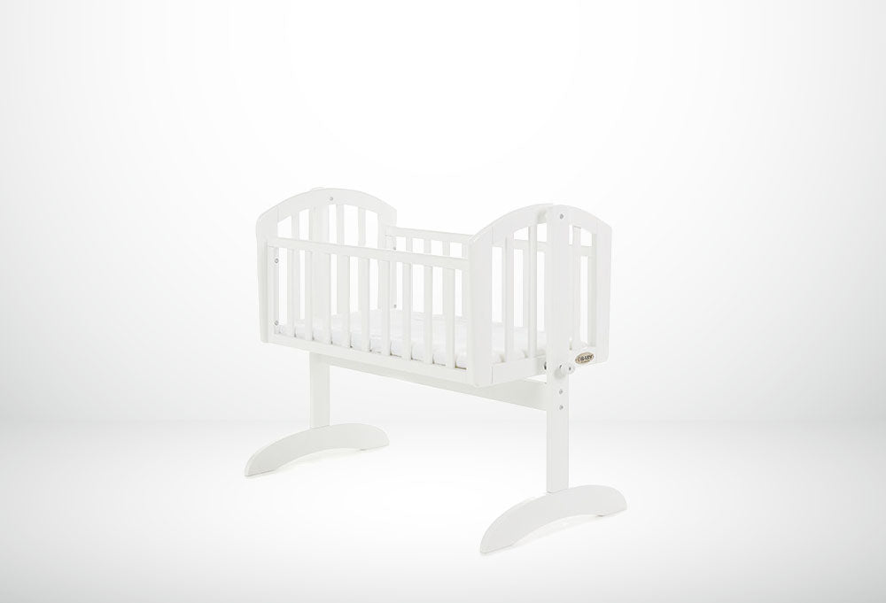 OBABY Sophie Swinging Crib + Mattress – Warm Grey & White