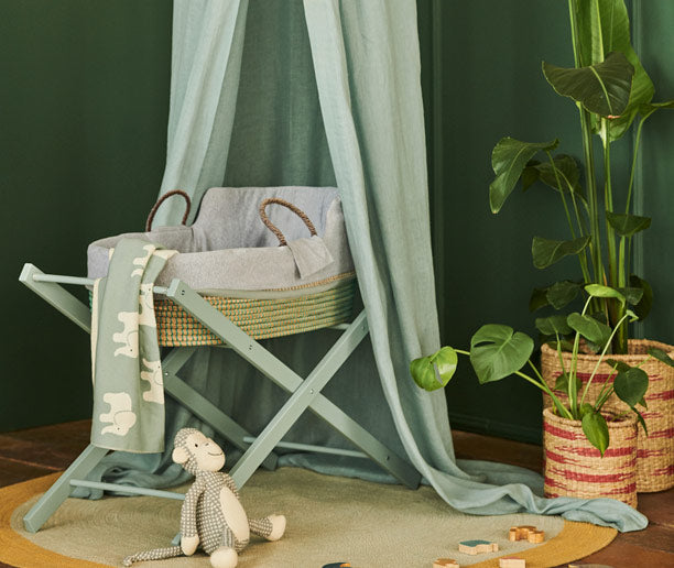 Mokee - Natural Sea Grass Moses Basket - Green