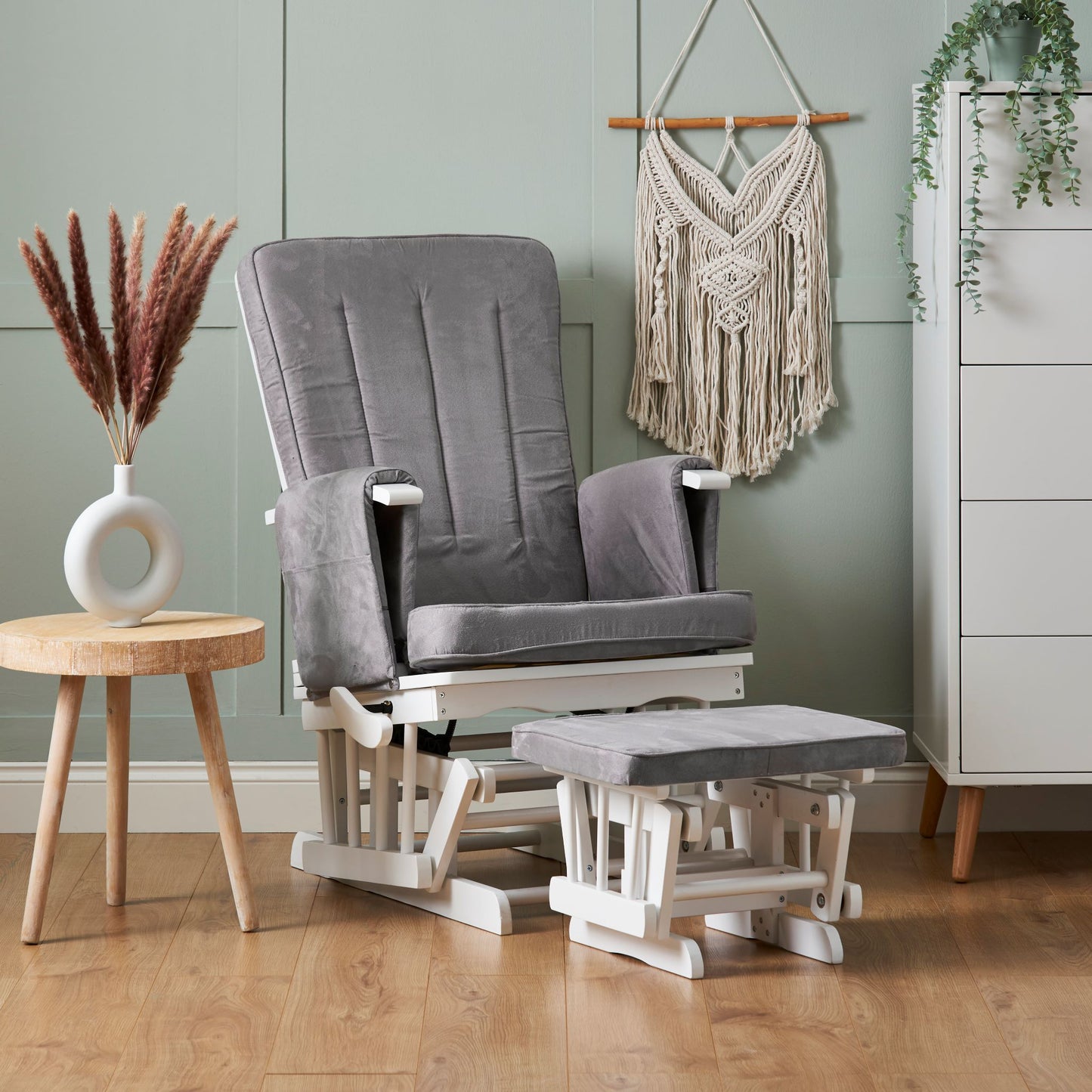 OBABY Deluxe Reclining Glider Chair & Stool - Grey