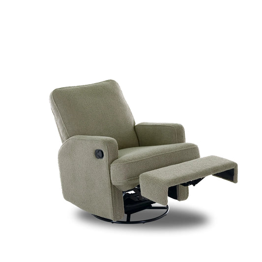 OBABY Madison Swivel Glider Recliner Chair – Teddy Fabric in Truffle and Olive